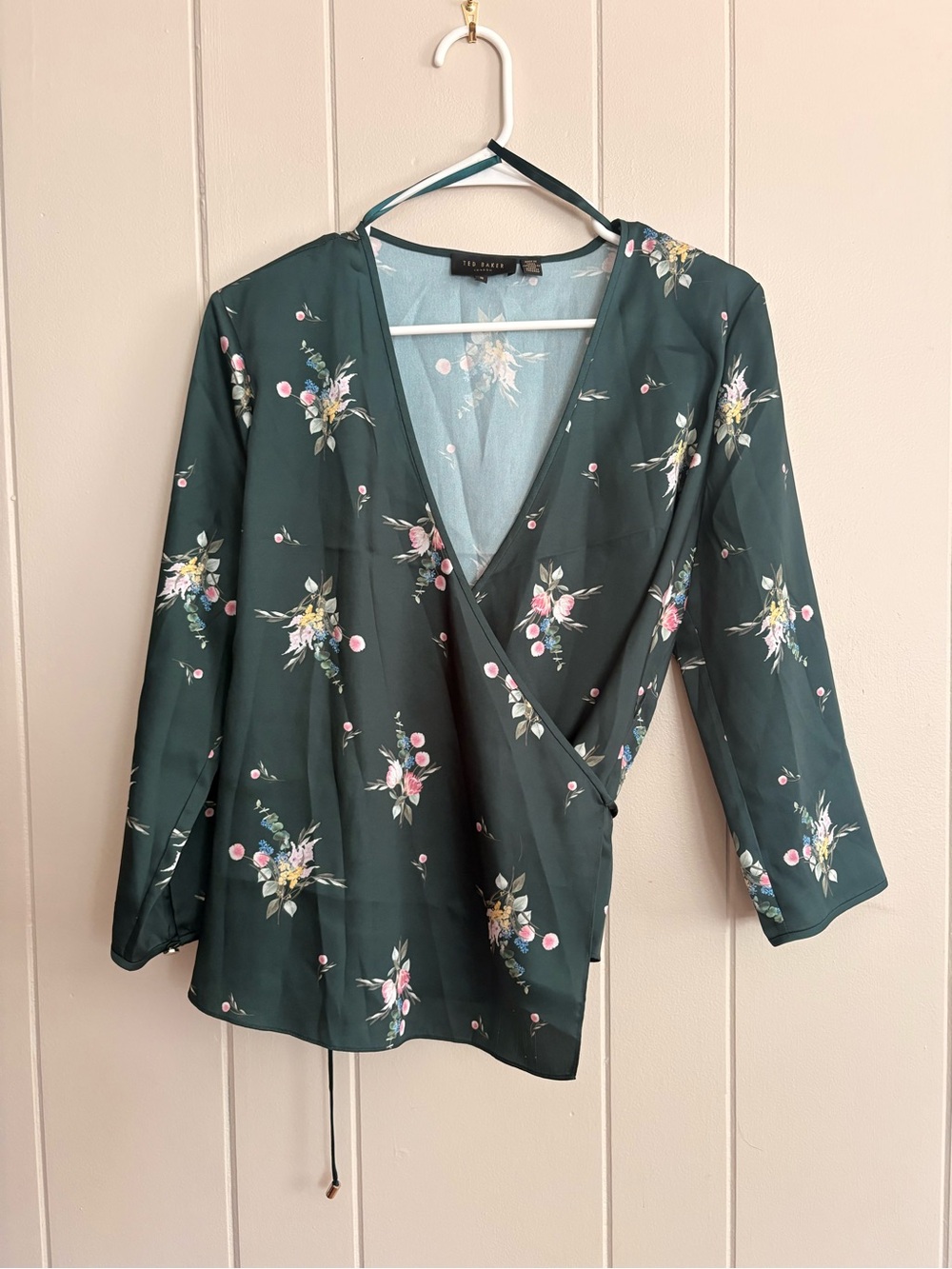 Ted Baker Blue Floral Blouse with Black Trim